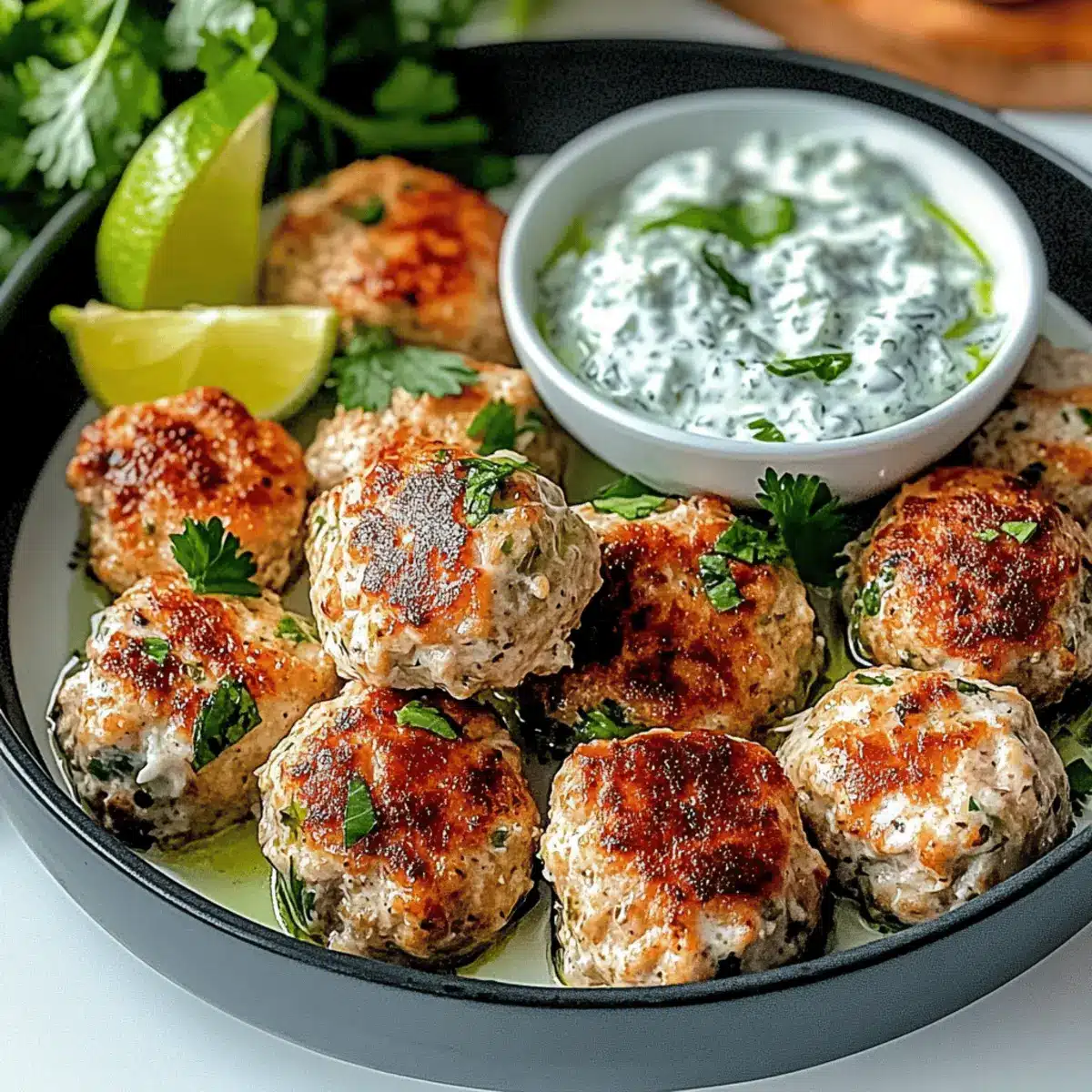 Juicy Greek Chicken Meatballs with Tzatziki