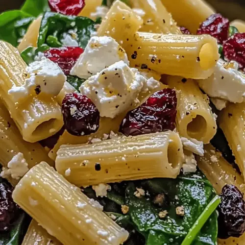 Feta Cranberry Rigatoni Salad with Lemon Vinaigrette