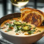 Spicy Jalapeño Popper Soup with Grilled Cheese