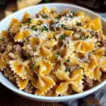 Garlic Butter Beef & Cheesy Bowtie Pasta