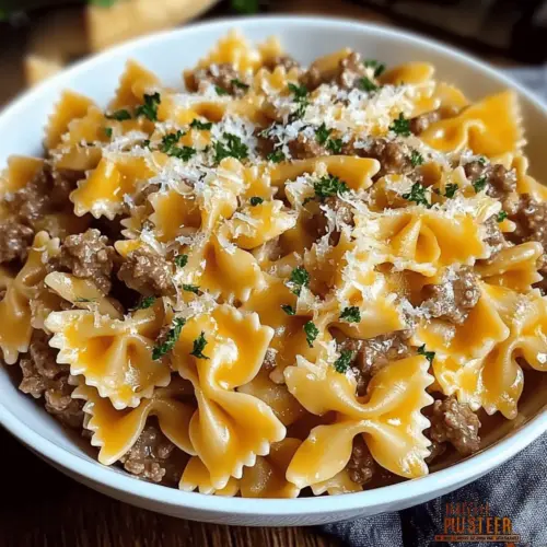 Garlic Butter Beef & Cheesy Bowtie Pasta