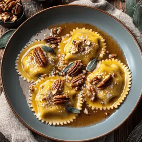 Pumpkin Ravioli with Brown Butter Cinnamon Pecan Sauce