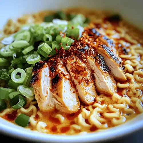 Spicy Fiery Chicken Ramen with Creamy Garlic Sauce