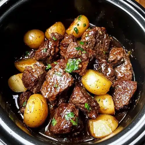 Slow Cooker Garlic Butter Beef Bites with Potatoes