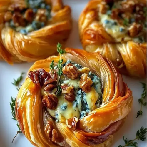 Blue Cheese, Walnut, and Thyme Pull Apart Puff Pastry Twirl