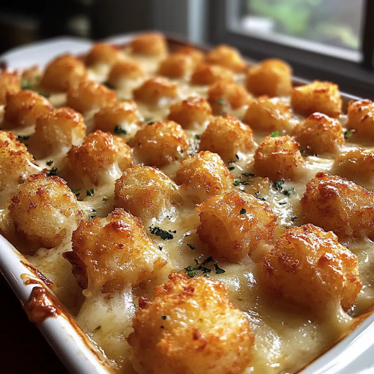 Chicken Alfredo Tater Tot Casserole