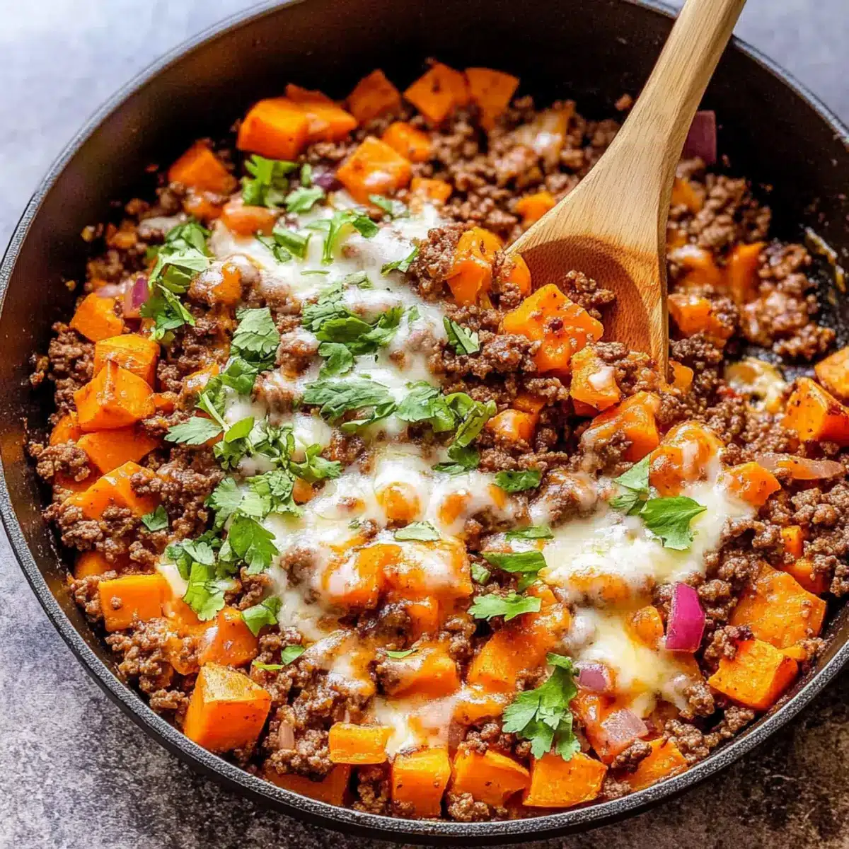 Southwest Ground Beef and Sweet Potato Skillet
