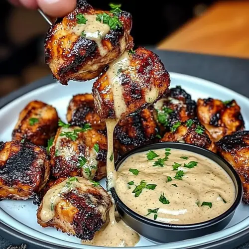Grilled Chicken Bites with Creamy Garlic Sauce