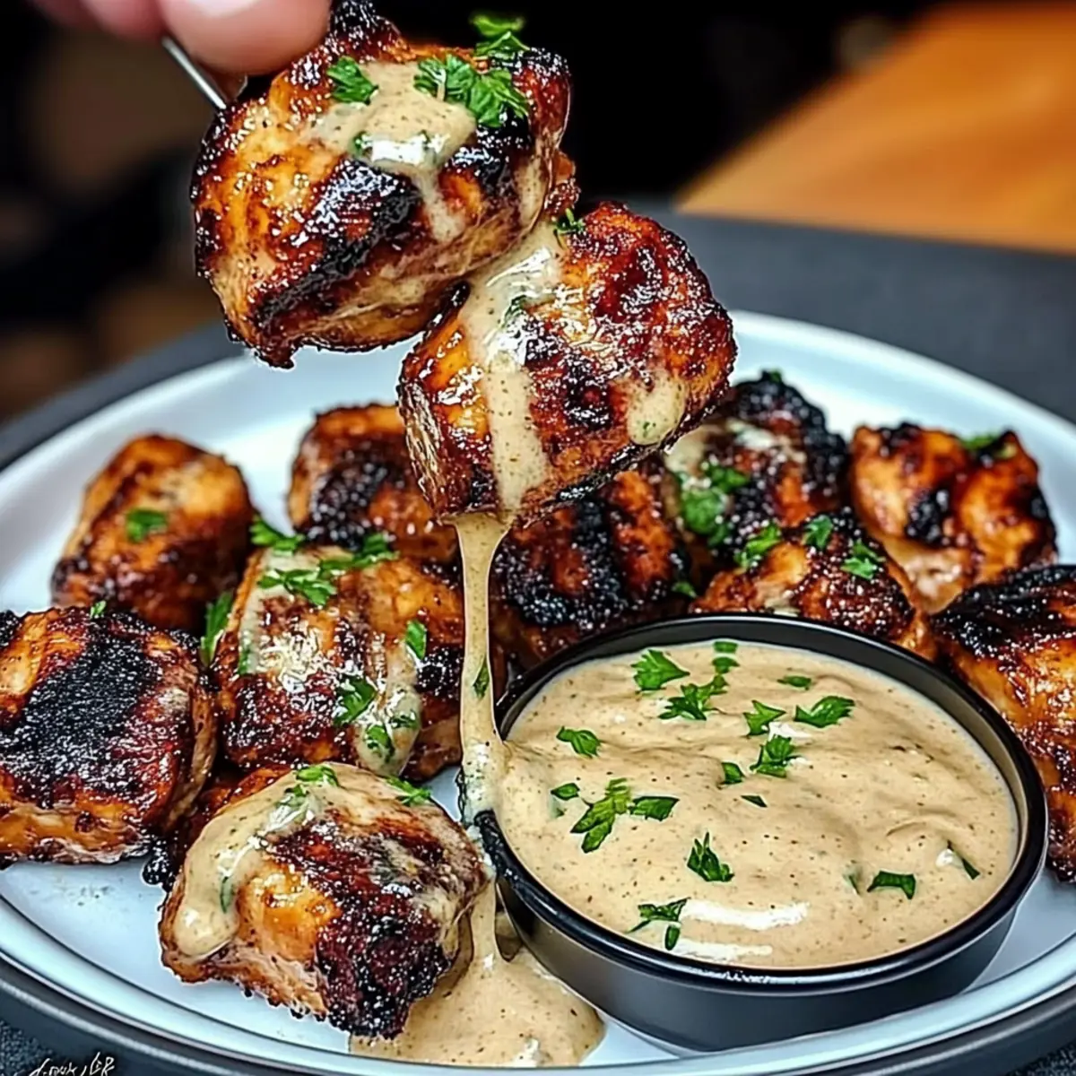 Grilled Chicken Bites with Creamy Garlic Sauce