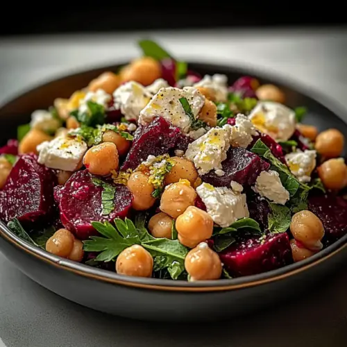 Chickpea, Beet & Feta Salad with Lemon-Garlic Vinaigrette