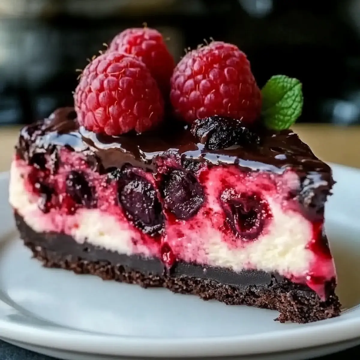 Dark Chocolate Raspberry Cheesecake