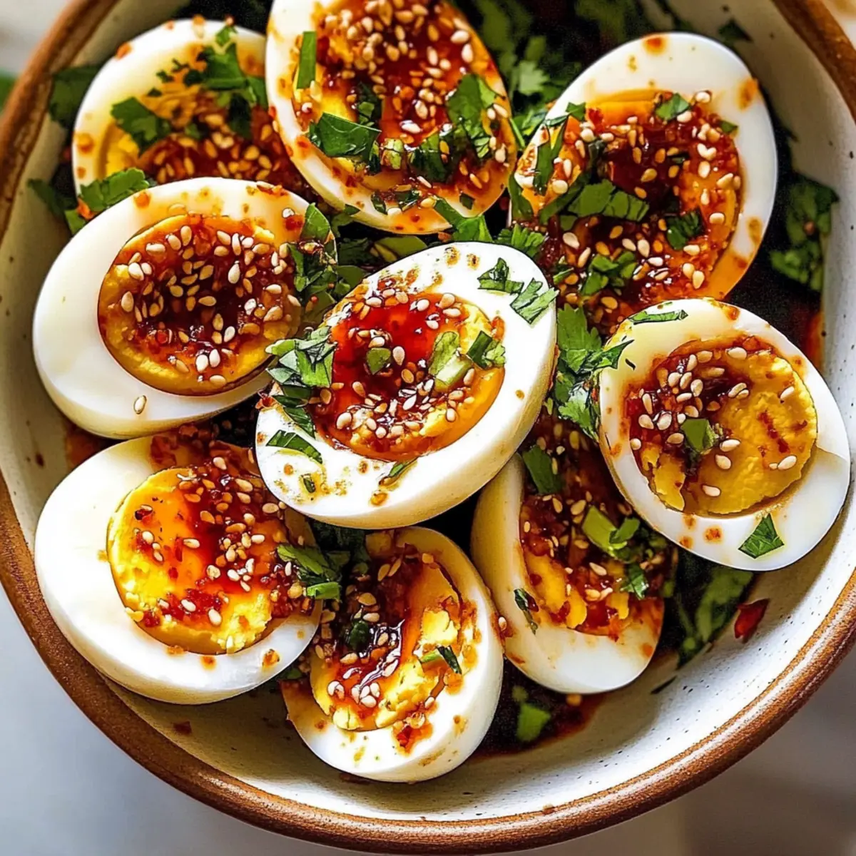 Spicy Chili Garlic Deviled Eggs