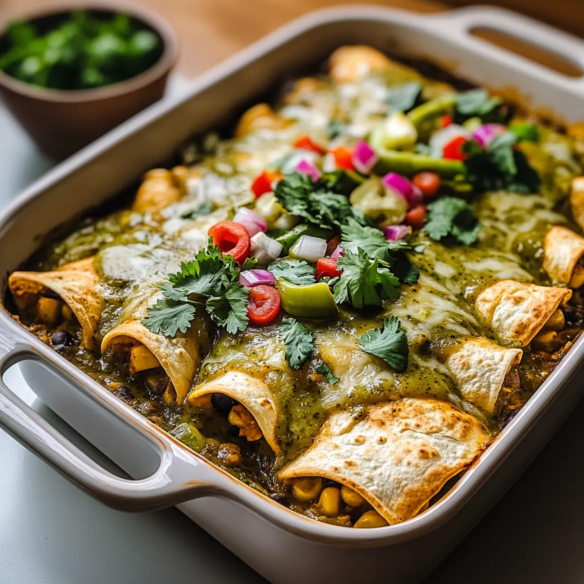 Plant-based Potato Green Chili Enchiladas