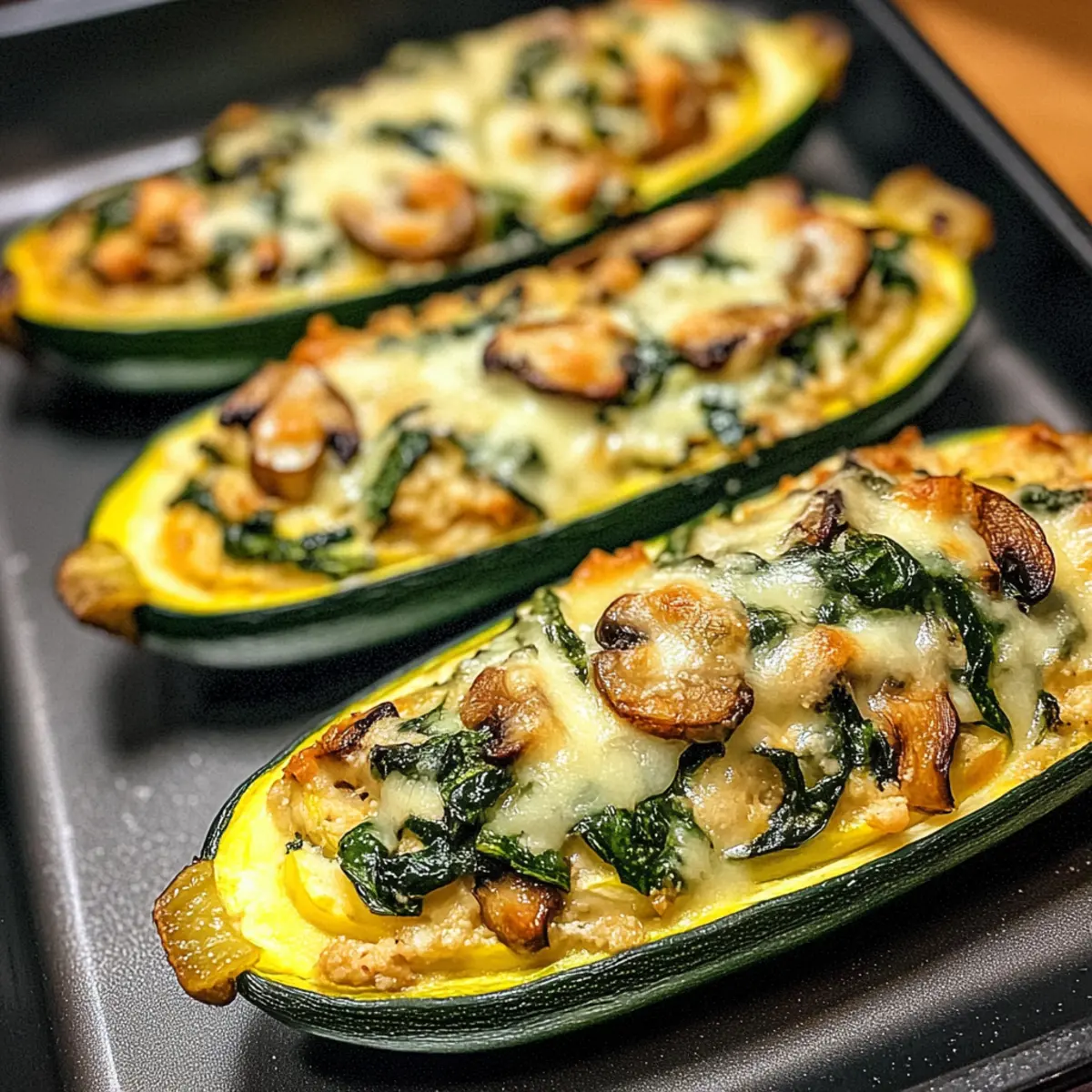 Spinach, Mushroom, and Ricotta Stuffed Zucchini Boats