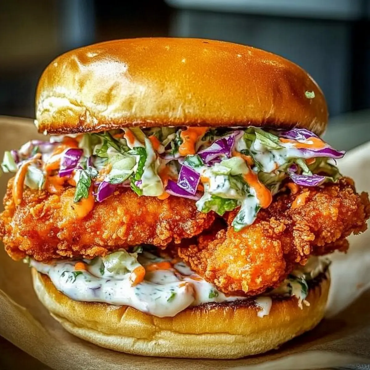 Crispy Buffalo Chicken Sandwich with Ranch Slaw