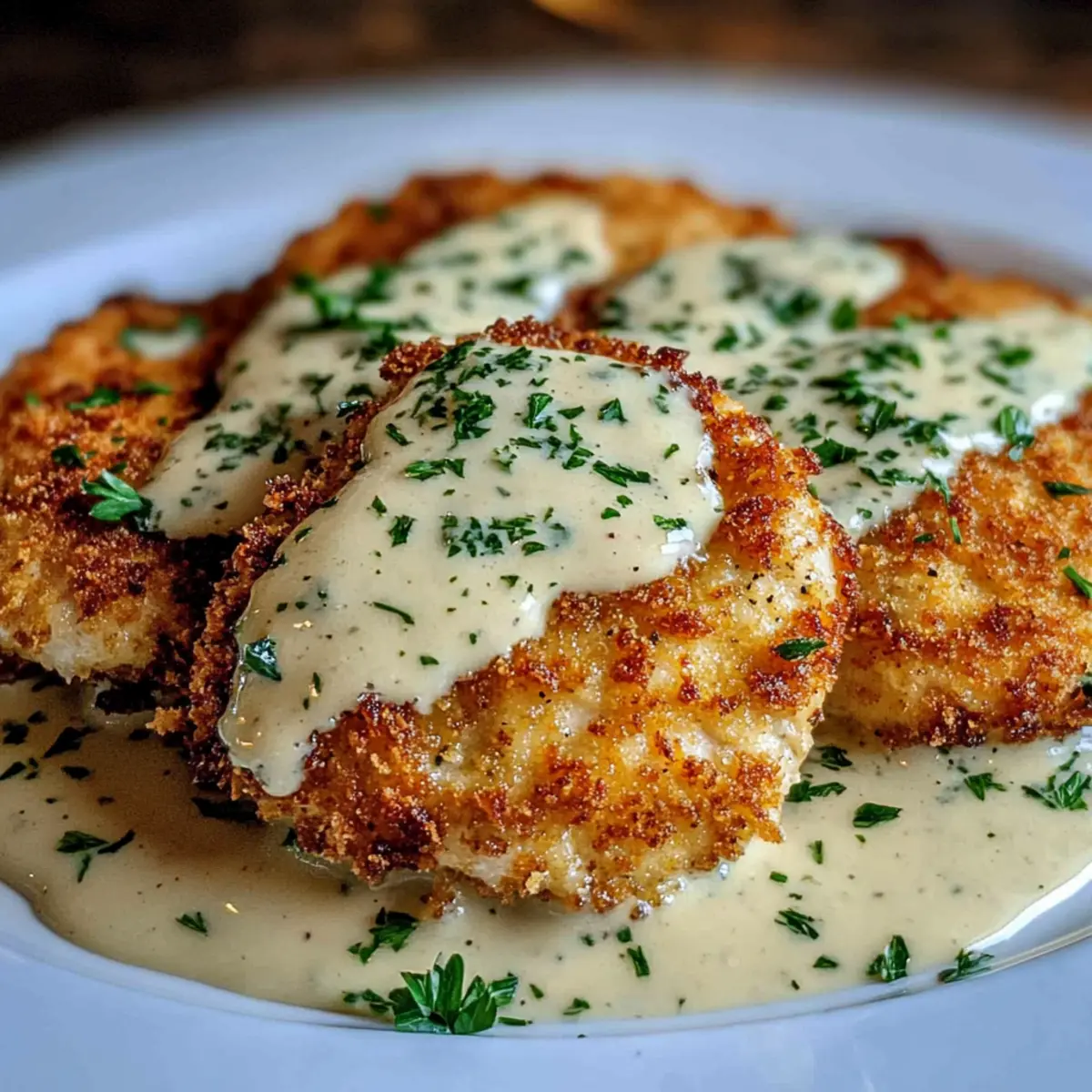 Parmesan Crusted Chicken with Creamy Garlic Sauce