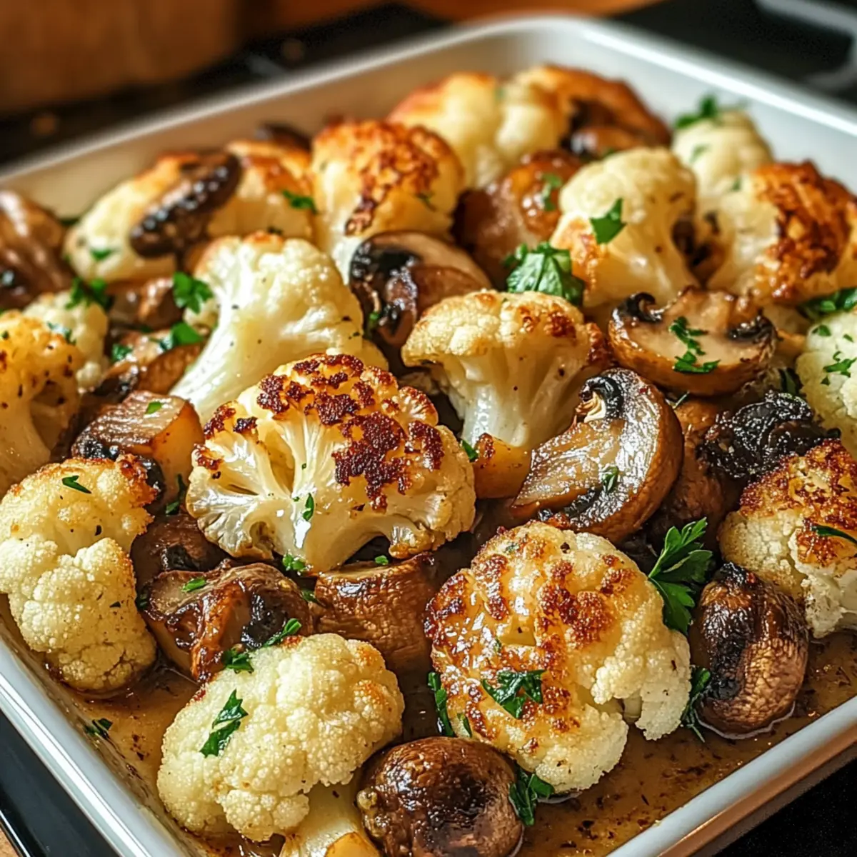 Garlicy Roasted Cauliflower & Mushrooms