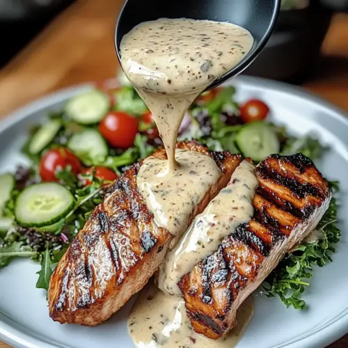 Tuna Steaks with Creamy Garlic Sauce & Salad