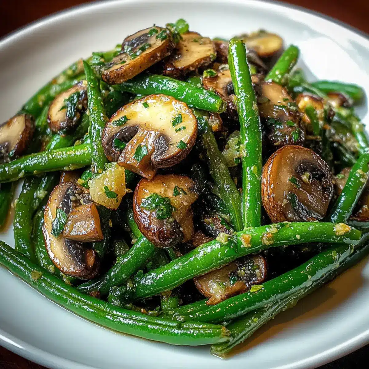 Garlic Butter Sautéed Green Beans and Mushrooms
