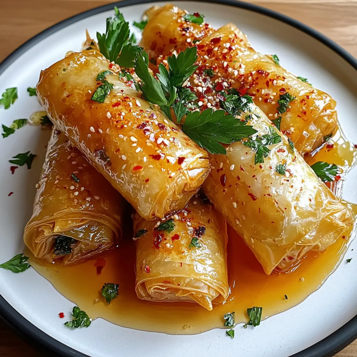 Oven Fried Feta Rolls with Chili Honey