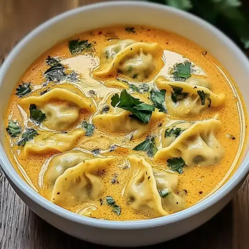 Creamy Red Curry Soup with Dumplings & Greens
