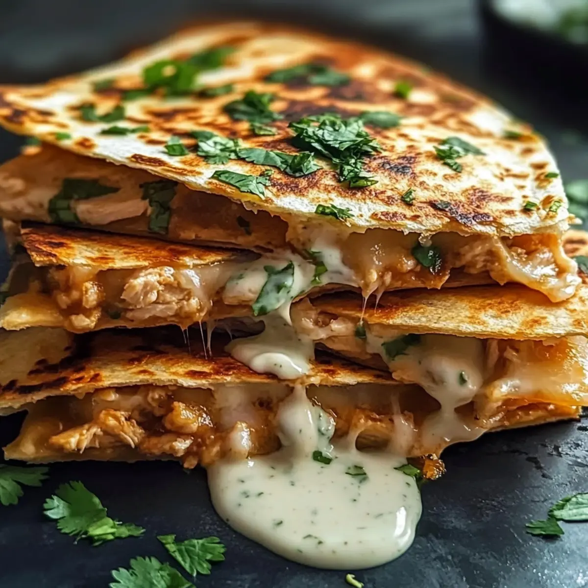Cheesy Hot Honey Chicken Quesadillas with Spicy Jalapeño Cream Sauce