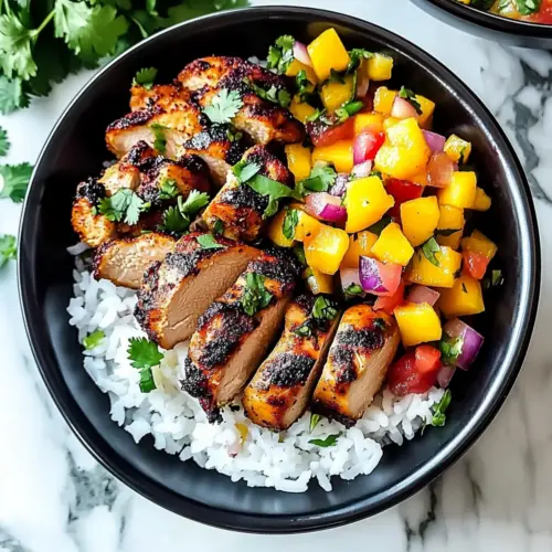 Jerk Chicken Bowls with Mango Salsa and Coconut Rice