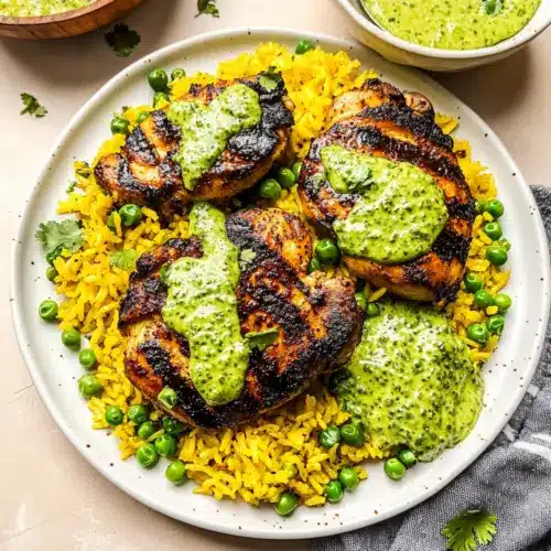 Peruvian Chicken & Rice with Green Sauce