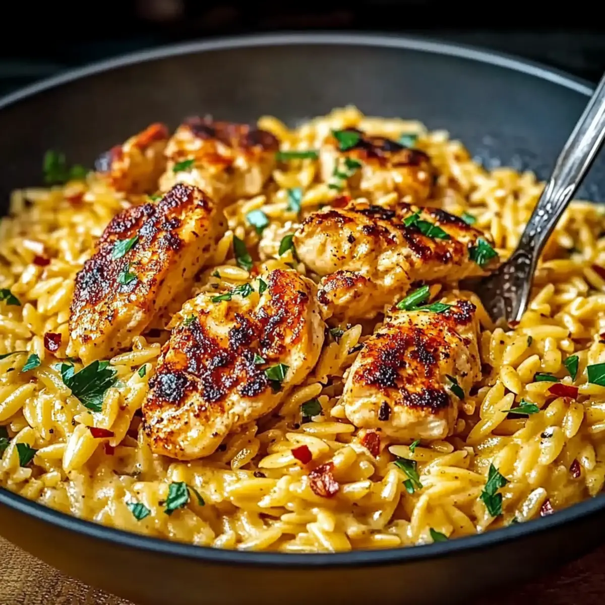 One Pot Cajun Chicken Alfredo Orzo