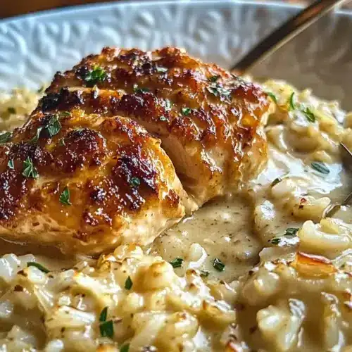 Dump & Bake Creamy Rice & Chicken