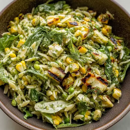 Grilled Corn Orzo Salad with Scallion Dill Dressing