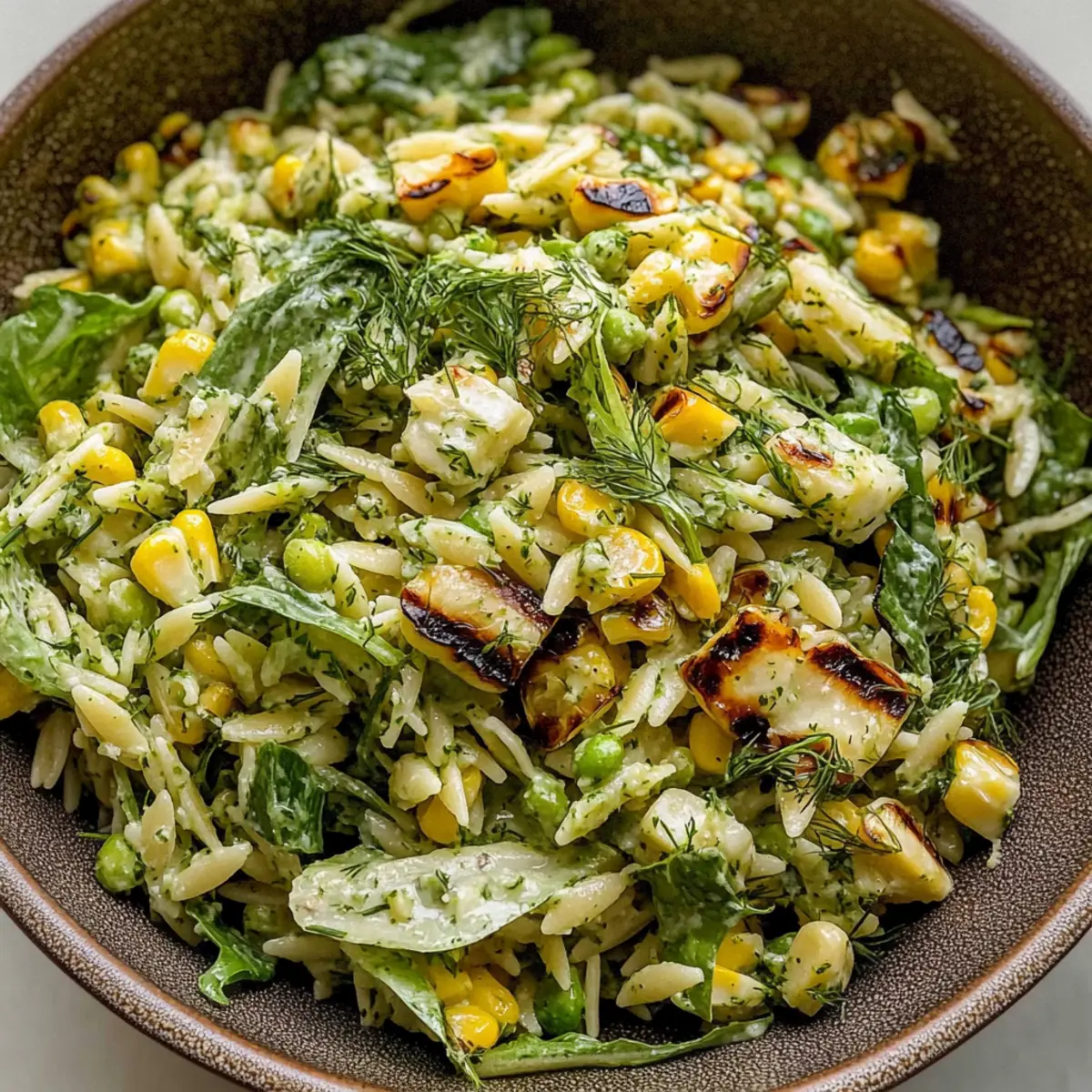 Grilled Corn Orzo Salad with Scallion Dill Dressing