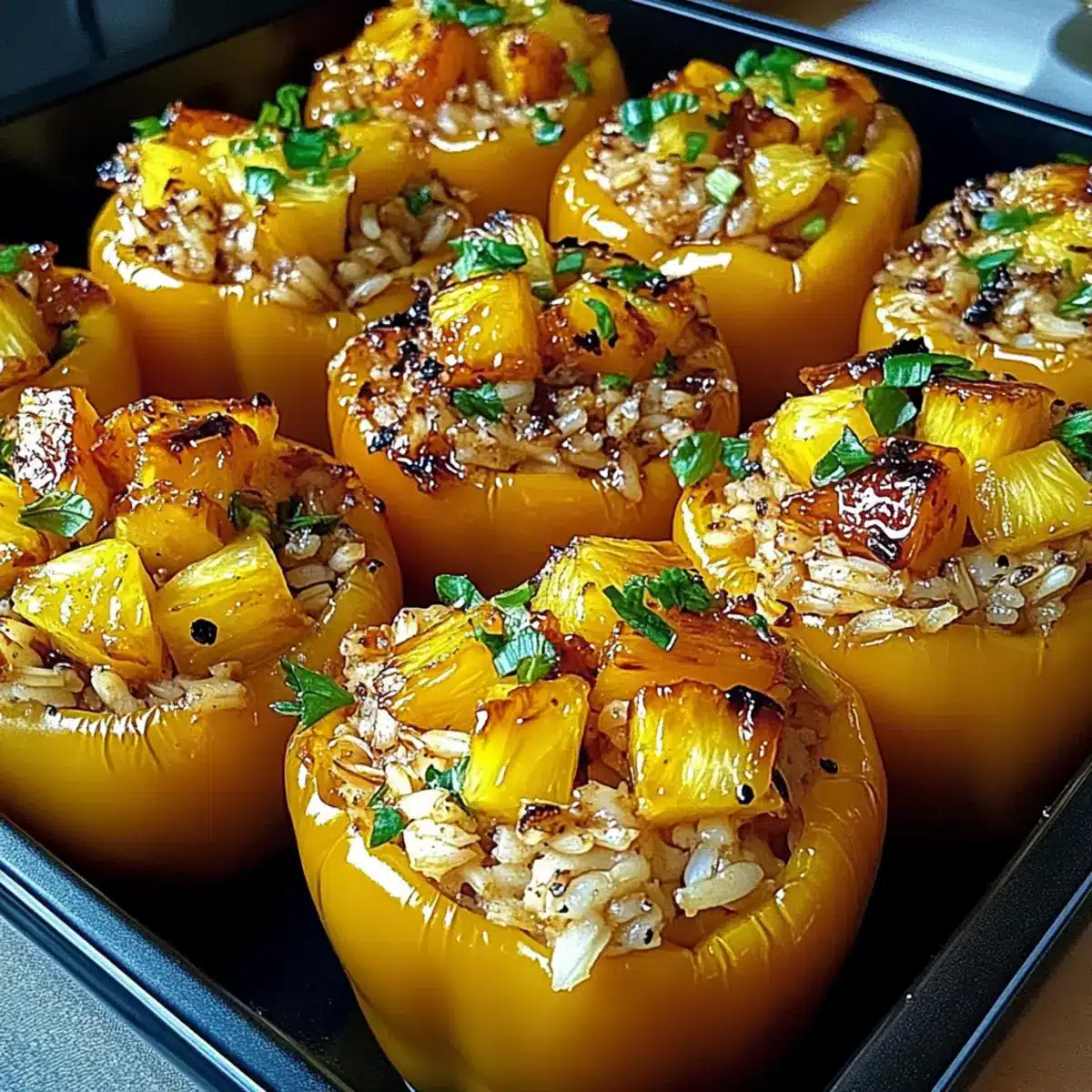 Teriyaki Pineapple Chicken and Rice Stuffed Peppers