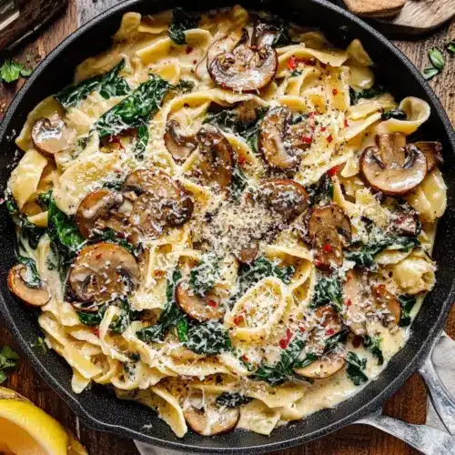 One-Pot Garlic Parmesan Pasta with Spinach and Mushrooms