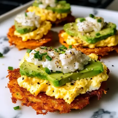 Loaded Hash Browns with Scrambled Eggs, Avocado, and Cottage Cheese Recipe