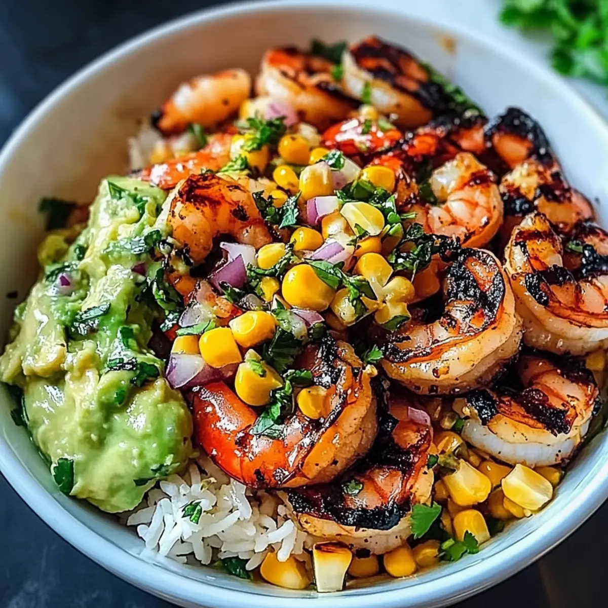 Grilled Shrimp Bowl with Avocado Corn Salsa