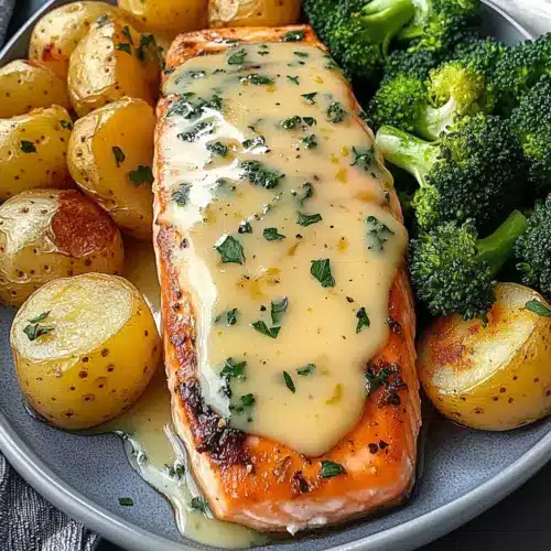 Lemon Butter Salmon with Crispy Potatoes and Broccoli