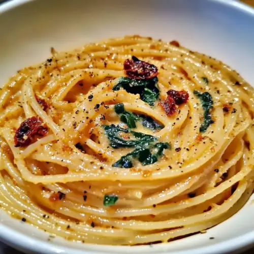 Spaghetti & Spinach with Sun-Dried Tomato Cream Sauce