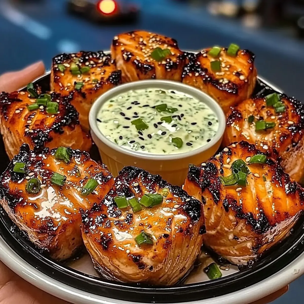 Sweet Chili Salmon Bites with Lime Yogurt Dip