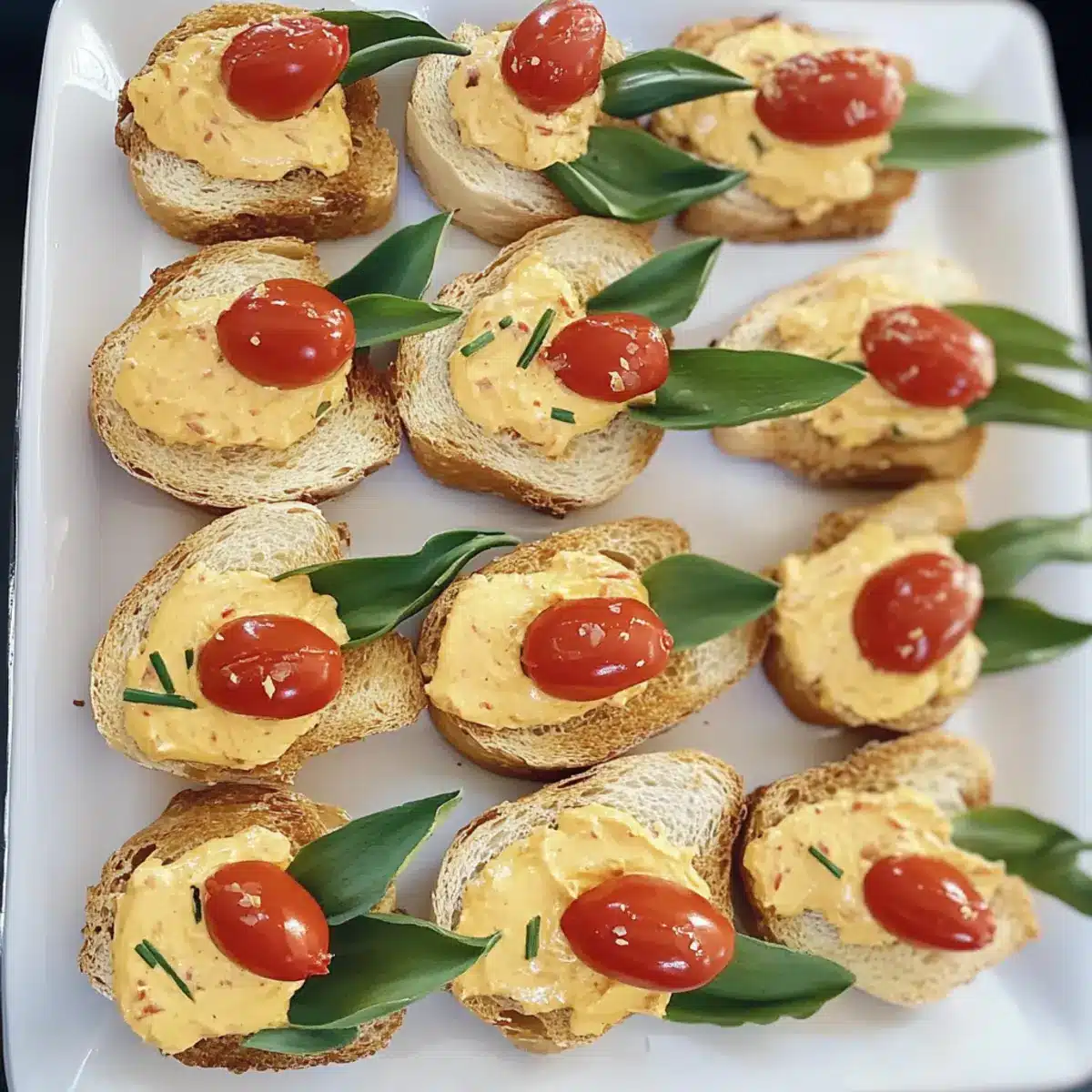 Tomato Garlic Tulip Crostini