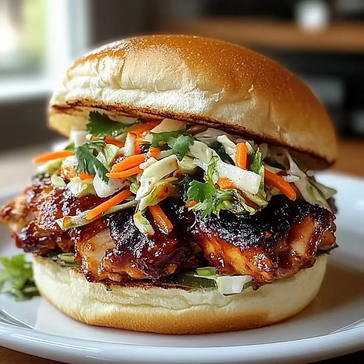 Spicy Korean BBQ Chicken Sandwich with Crispy Slaw