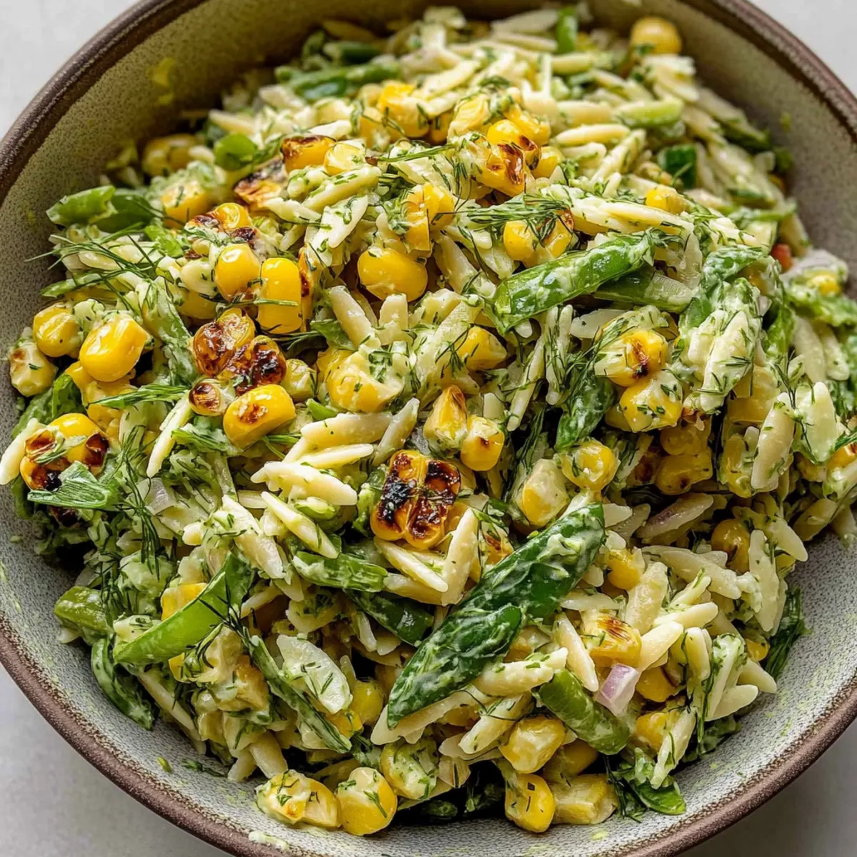 Grilled Corn Orzo Salad with Scallion Dill Dressing