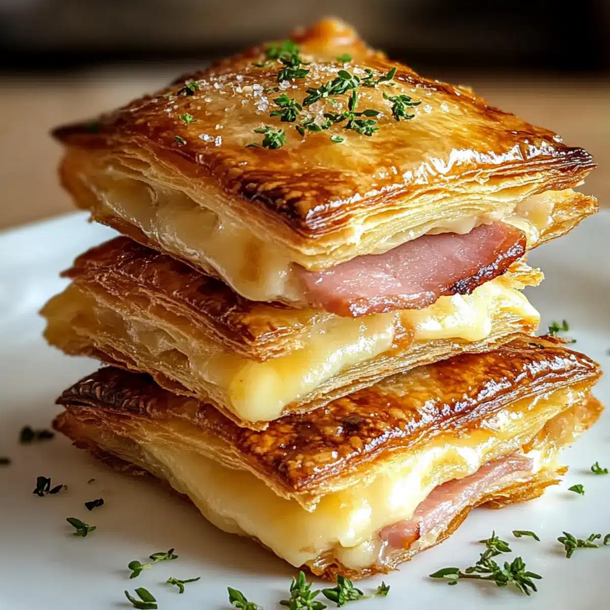 Crispy Ham & Cheese Puff Pastry Stacks