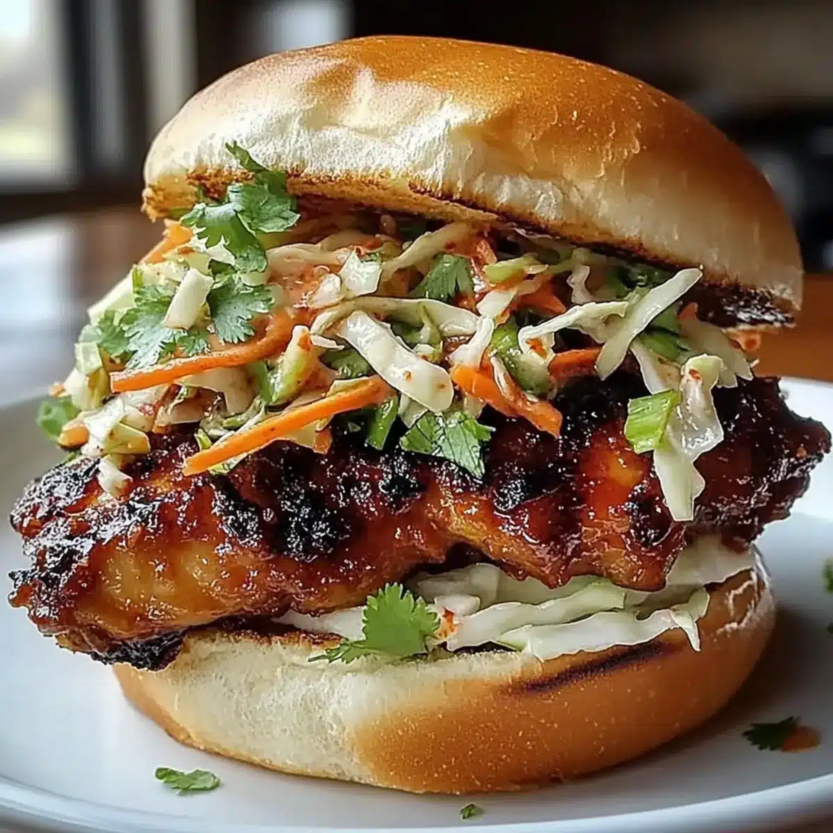 Spicy Korean BBQ Chicken Sandwich with Crispy Slaw