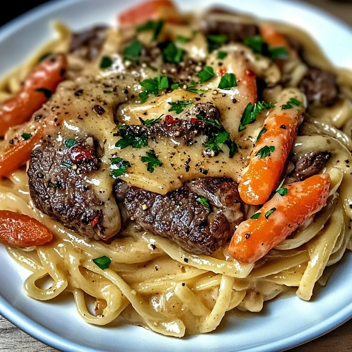Cowboy Butter Steak Linguine with Roasted Carrots & Parsley