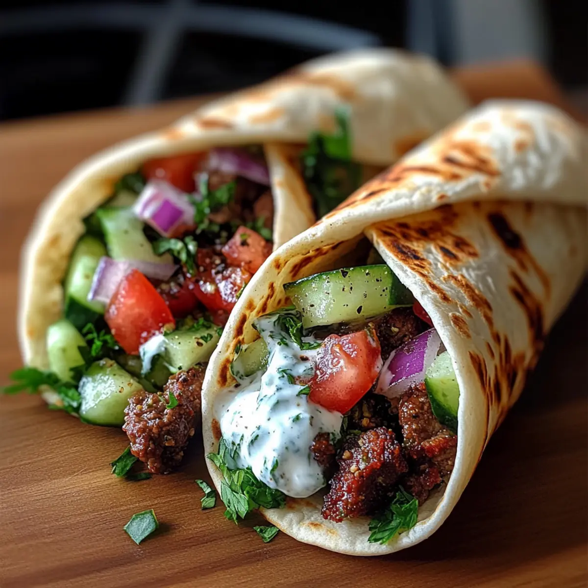 Greek Beef Wraps with Garlic Yogurt Sauce