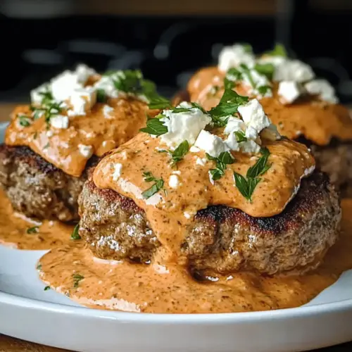 Keto Feta Burgers With Tomato Cream Sauce