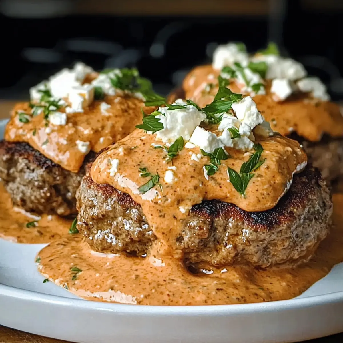 Keto Feta Burgers With Tomato Cream Sauce