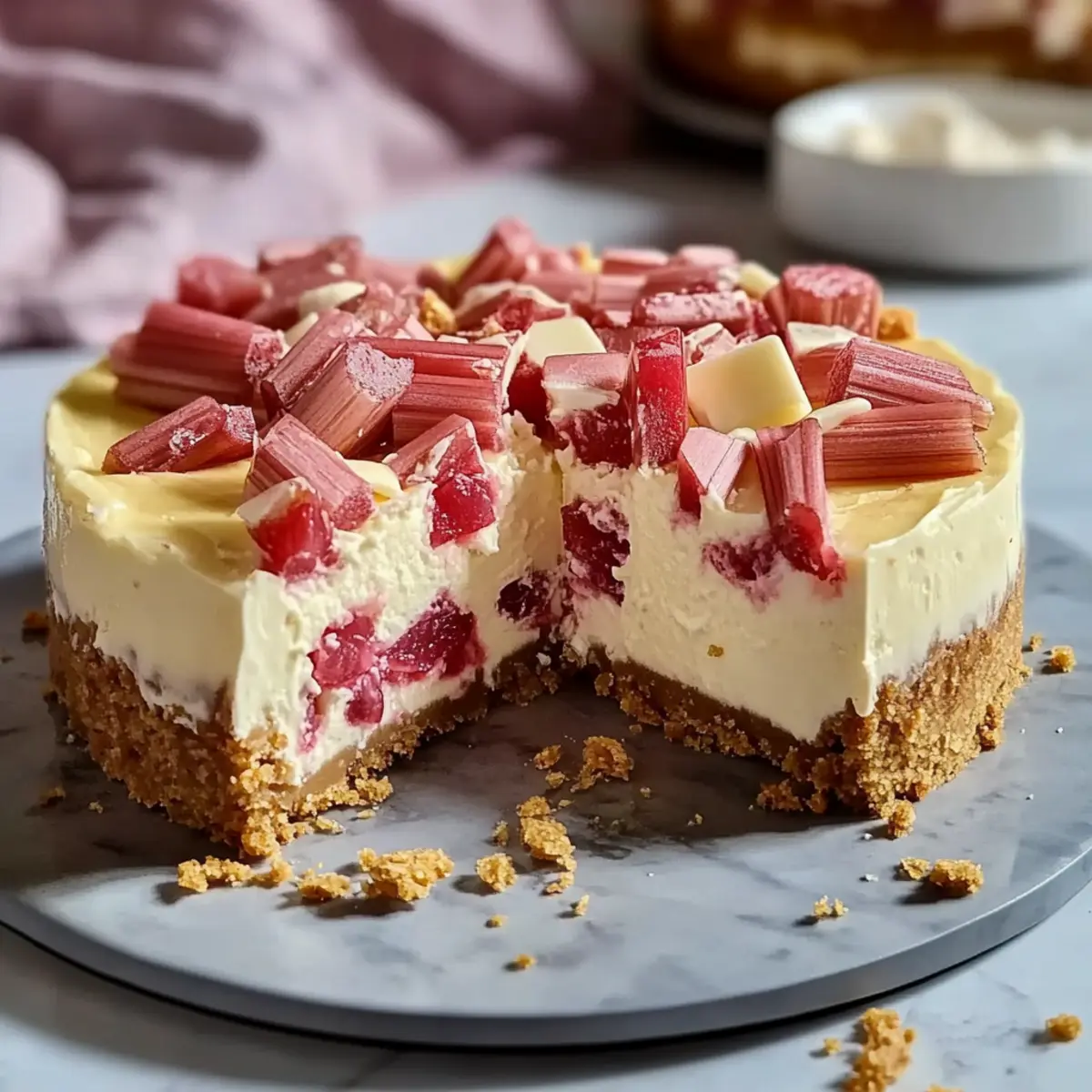 White Chocolate Rhubarb Cheesecake
