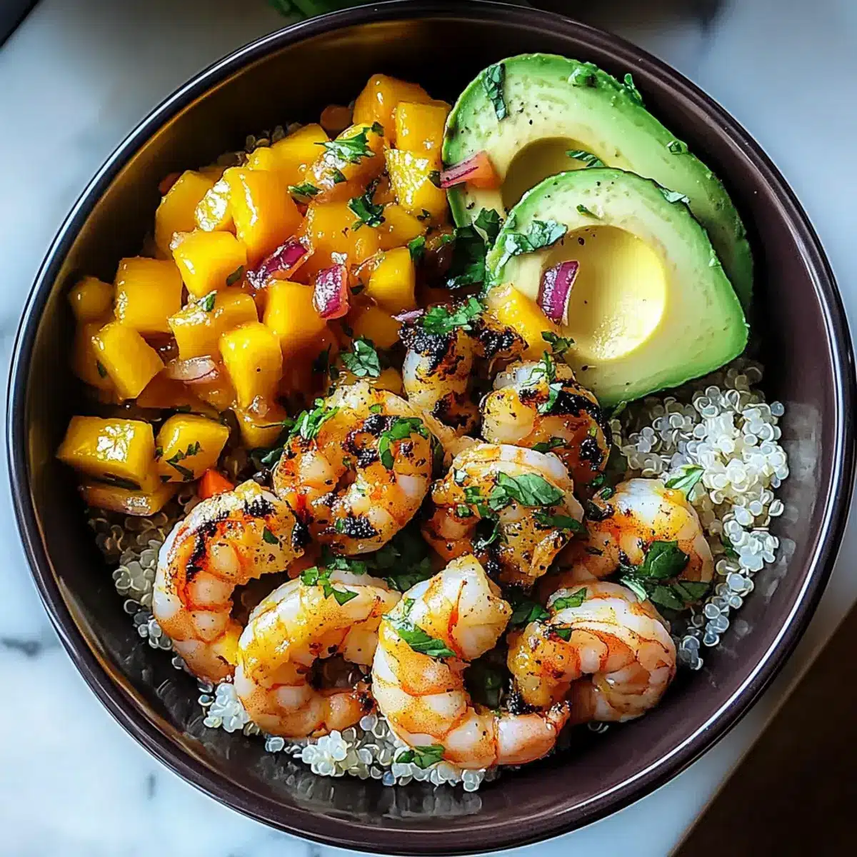 Shrimp and Avocado Bowls with Mango Salsa & Lime-Chili Sauce